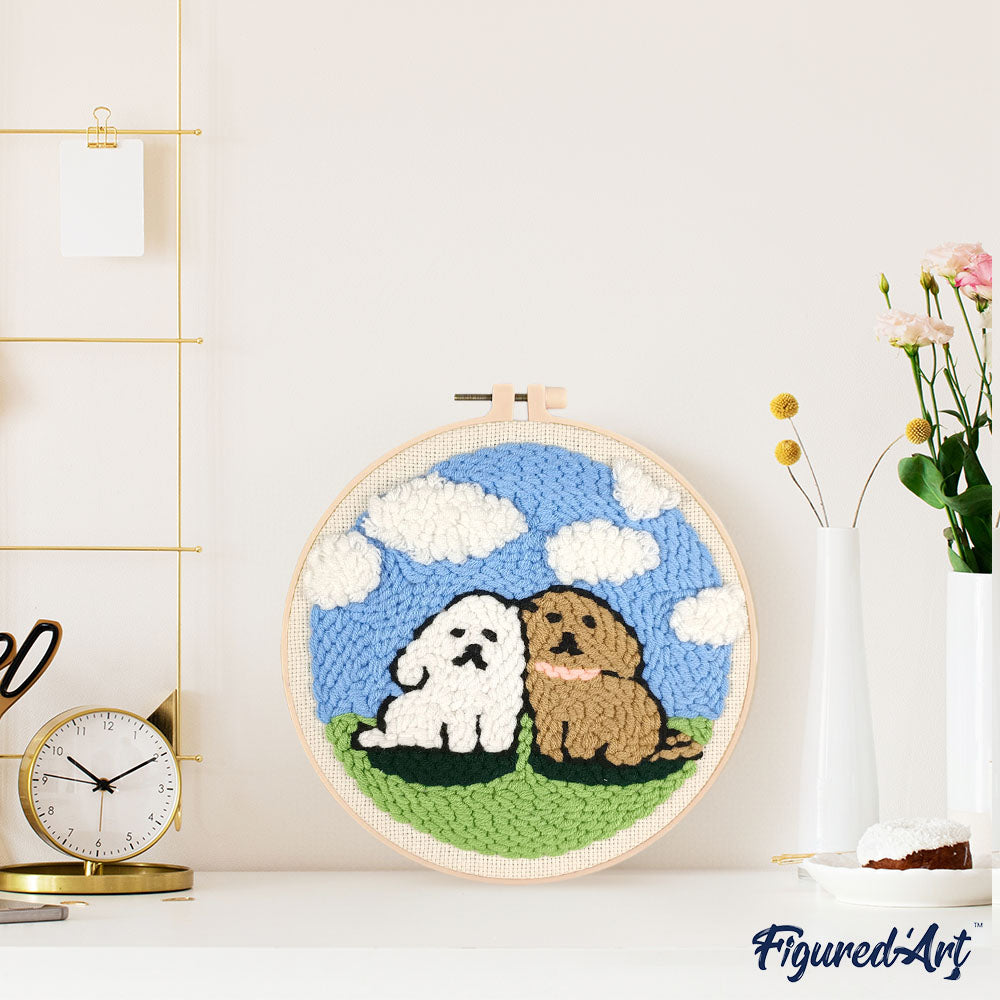 Punch Needle 20 x 20 cm Zwei Hunde - Kidis Art