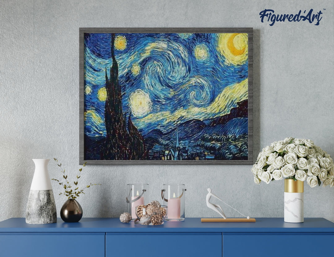 Diamond Painting 40x50 gerollte Leinwand Figured’Art Van Gogh – Sternennacht - Kidis Art