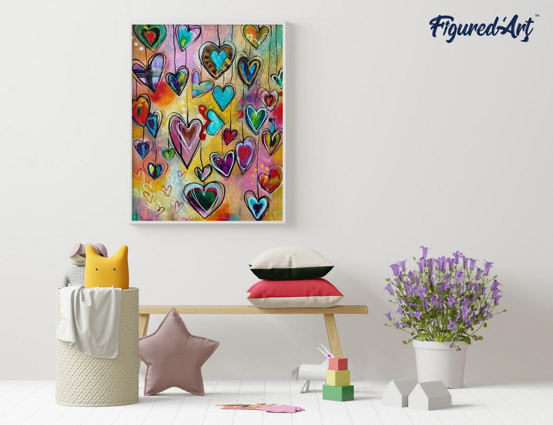 Diamond Painting 40x50 auf Keilrahmen gespannt Figured’Art Herzen - Kidis Art