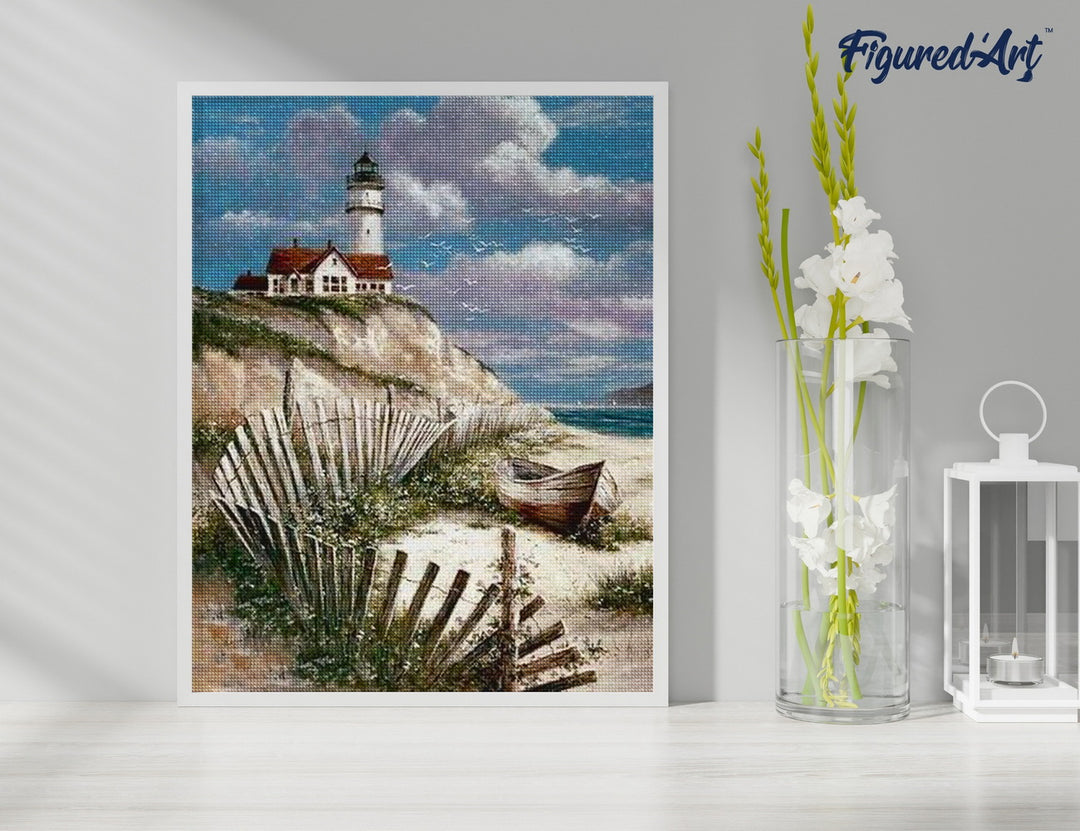 Diamond Painting 40x50 auf Keilrahmen gespannt Figured’Art Haus an der Küste - Kidis Art
