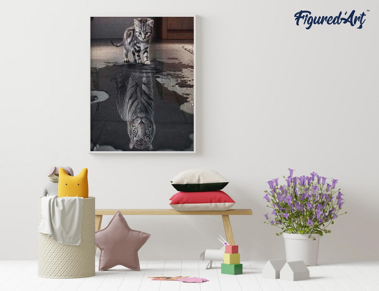 Diamond Painting 40x50 gerollte Leinwand Figured’Art Katze und weisser Tiger - Kidis Art