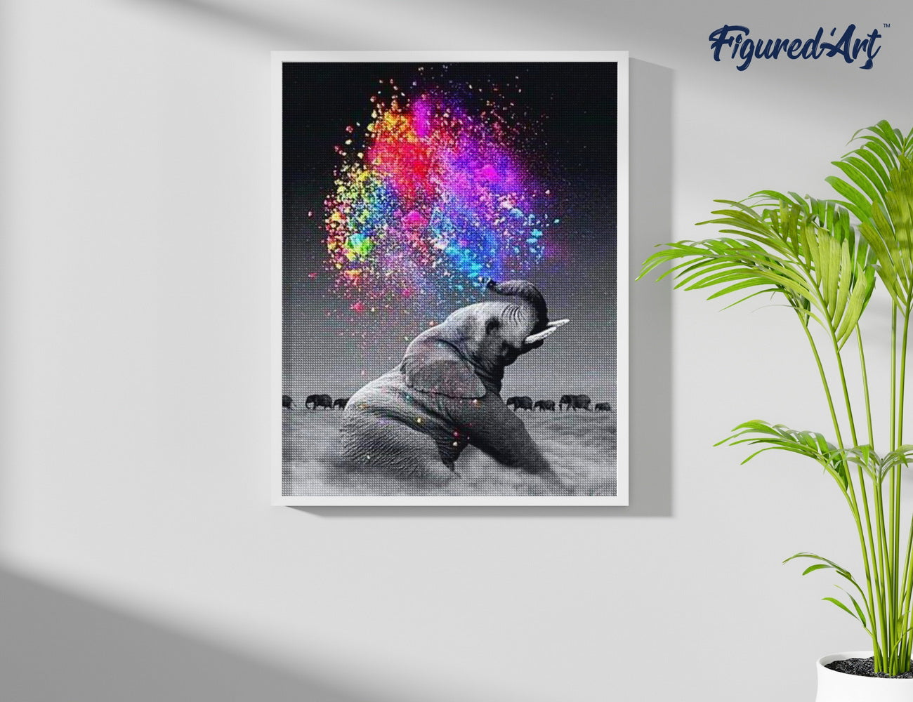 Diamond Painting 40x50 auf Keilrahmen gespannt Figured’Art Elefant und Farben - Kidis Art