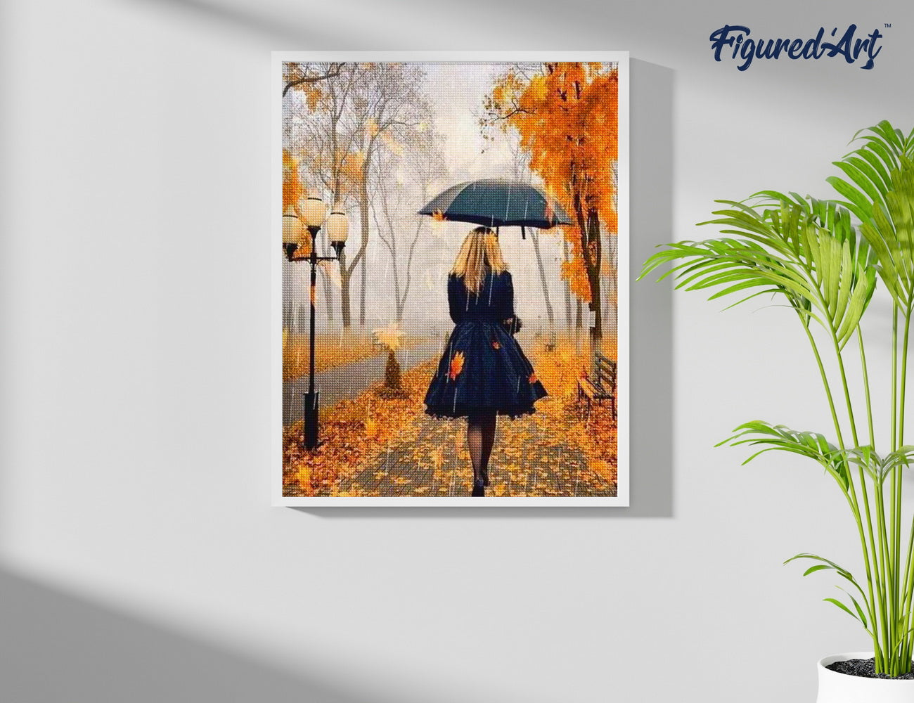 Diamond Painting 40x50 auf Keilrahmen gespannt Figured’Art Frau im Regen - Kidis Art