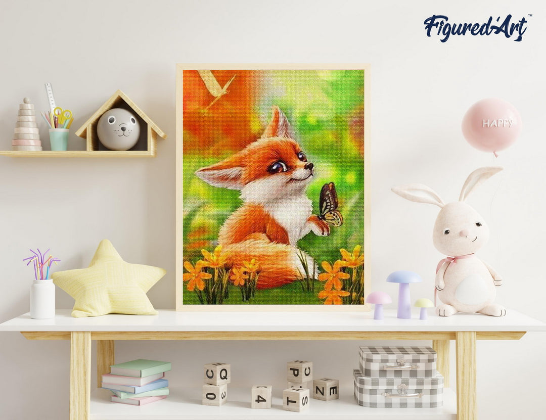Diamond Painting 40x50 auf Keilrahmen gespannt Figured’Art Fuchs und Schmetterling - Kidis Art