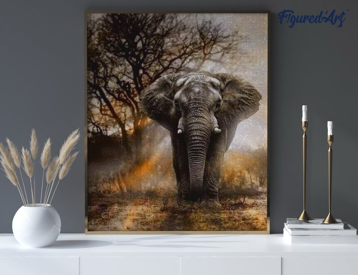 Diamond Painting 40x50 auf Keilrahmen gespannt Figured’Art Elefant in der Savanne - Kidis Art