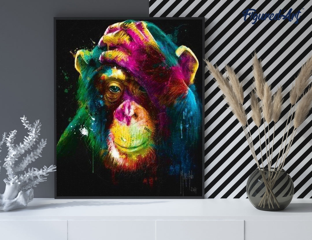 Diamond Painting 40x50 gerollte Leinwand Figured’Art Bunter Affe - Kidis Art