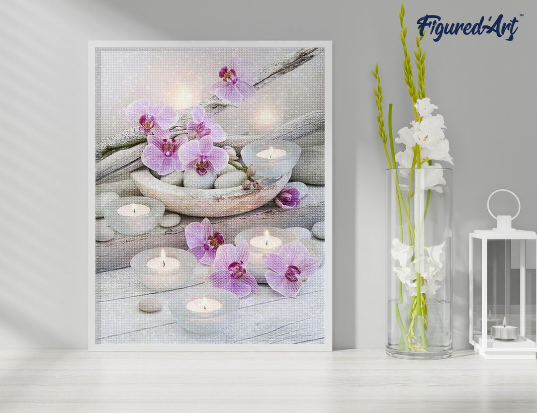 Diamond Painting 40x50 gerollte Leinwand Figured’Art Blumen und Kerzen - Kidis Art