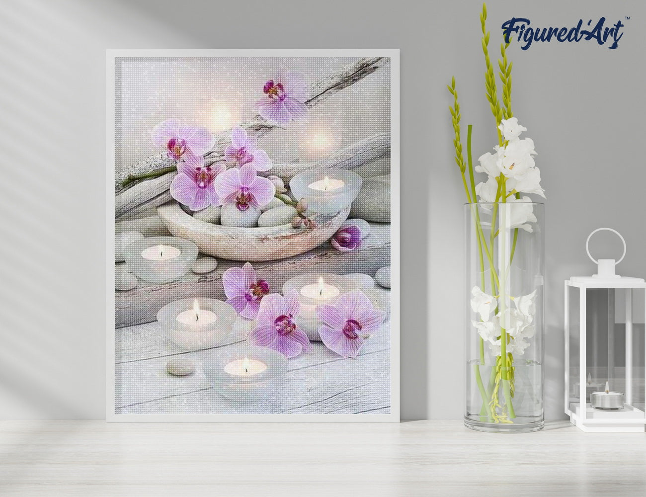Diamond Painting 40x50 gerollte Leinwand Figured’Art Blumen und Kerzen - Kidis Art