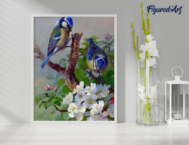 Diamond Painting 40x50 gerollte Leinwand Figured’Art Blaumeise auf Ast - Kidis Art
