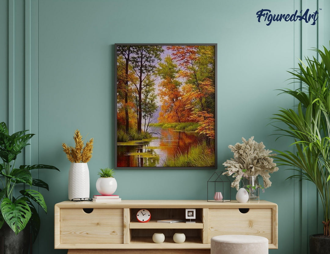 Diamond Painting 40x50 gerollte Leinwand Figured’Art See im Herbst - Kidis Art