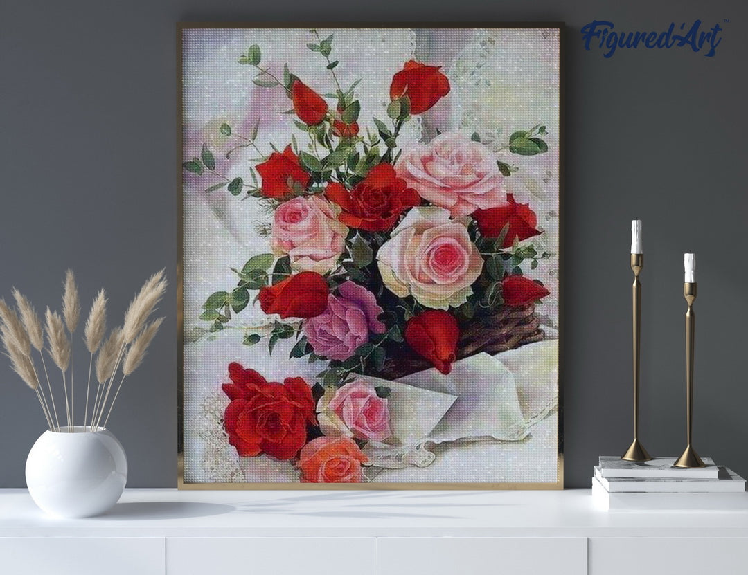 Diamond Painting 40x50 gerollte Leinwand Figured’Art Schöner Rosenstrauss - Kidis Art