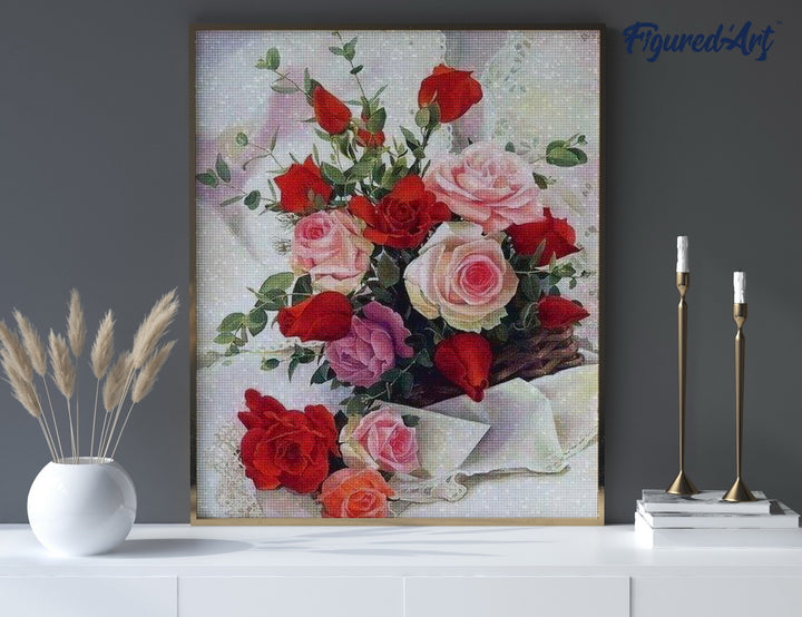 Diamond Painting 40x50 gerollte Leinwand Figured’Art Schöner Rosenstrauss - Kidis Art
