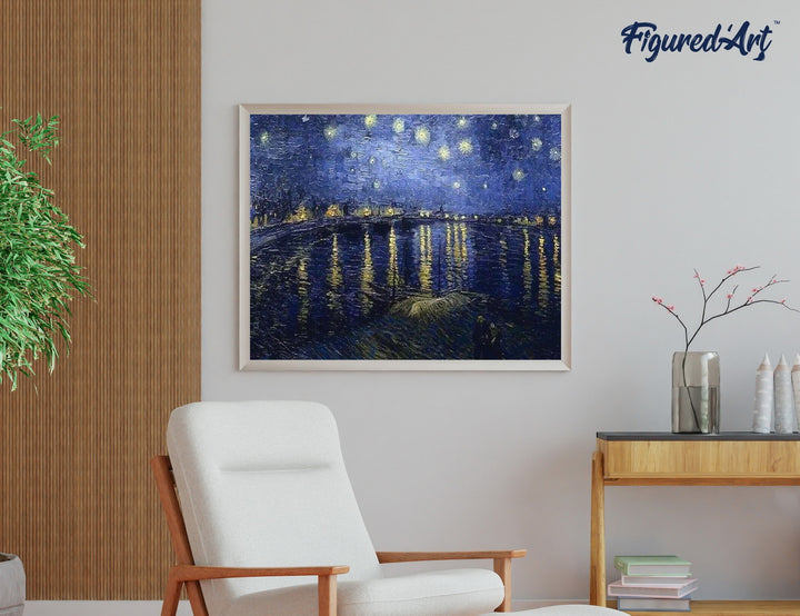Diamond Painting 40x50 auf Keilrahmen gespannt Figured’Art Sternennacht über der Rhone – Van Gogh - Kidis Art