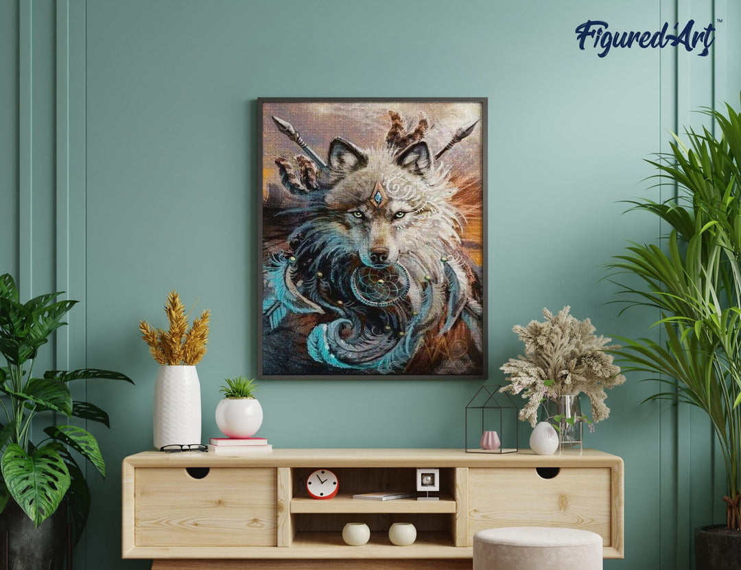 Diamond Painting 40x50 gerollte Leinwand Figured’Art Wolf Kämpfer - Kidis Art