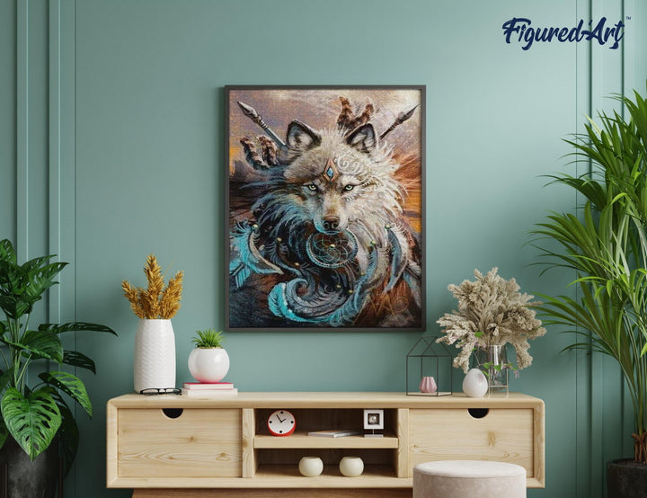 Diamond Painting 40x50 gerollte Leinwand Figured’Art Wolf Kämpfer - Kidis Art