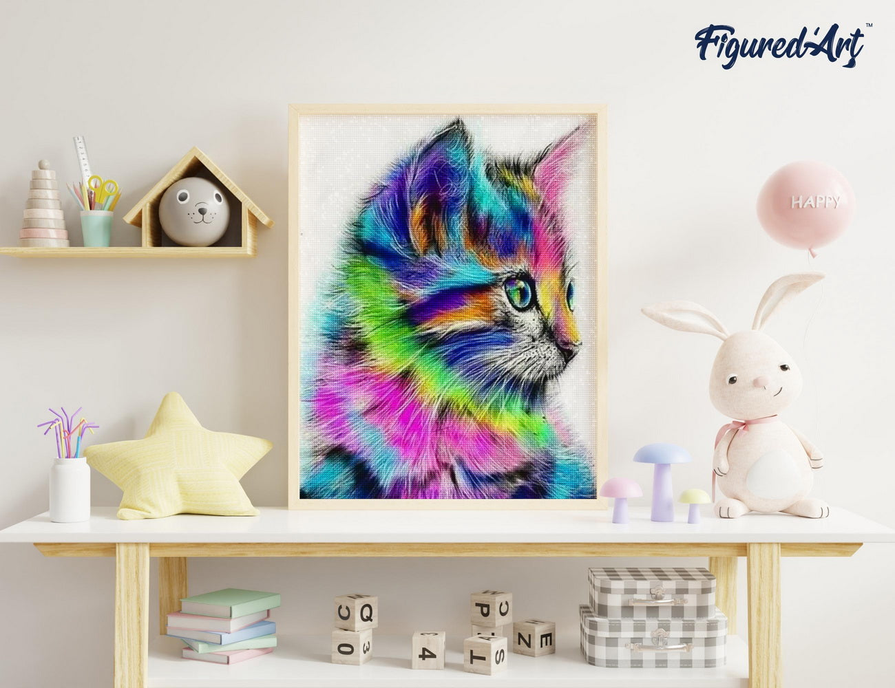 Diamond Painting 40x50 auf Keilrahmen gespannt Figured’Art Bunte Kätzchen - Kidis Art