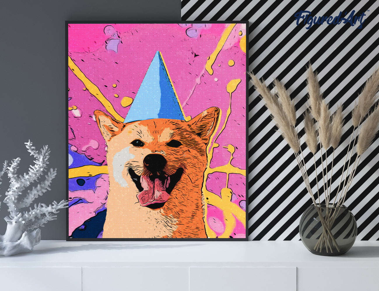Diamond Painting 40x50 auf Keilrahmen gespannt Figured’Art Lächelnder Hund - Kidis Art