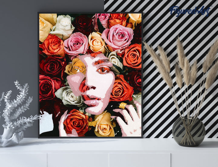 Diamond Painting 40x50 auf Keilrahmen gespannt Figured’Art Rosengesicht - Kidis Art