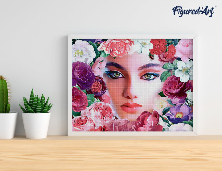 Diamond Painting 40x50 auf Keilrahmen gespannt Figured’Art Gesicht und Blumen - Kidis Art