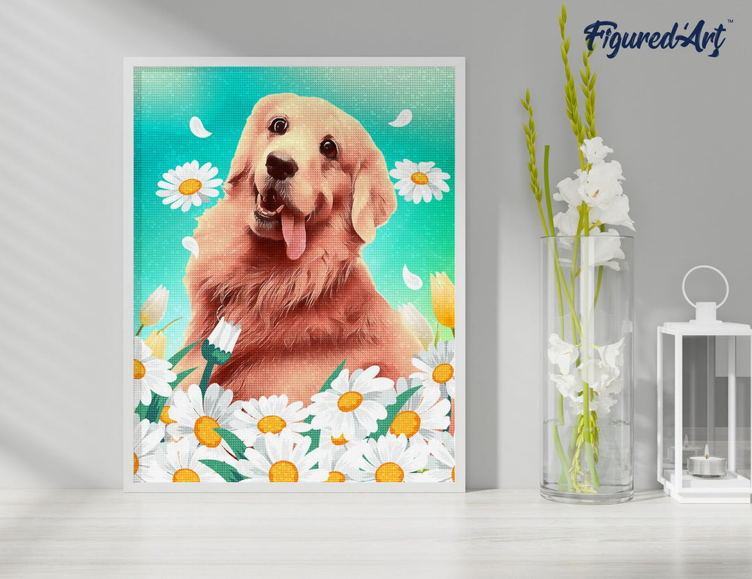 Diamond Painting 40x50 auf Keilrahmen gespannt Figured’Art Golden Retriever - Kidis Art