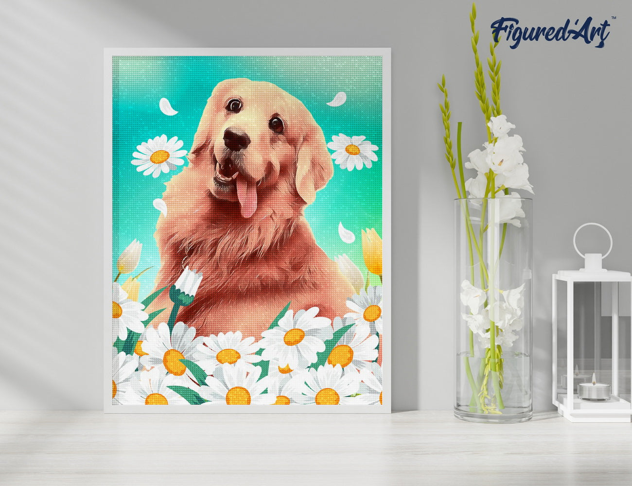Diamond Painting 40x50 auf Keilrahmen gespannt Figured’Art Golden Retriever - Kidis Art