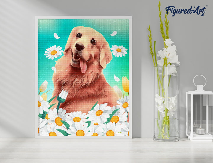 Diamond Painting 40x50 auf Keilrahmen gespannt Figured’Art Golden Retriever - Kidis Art