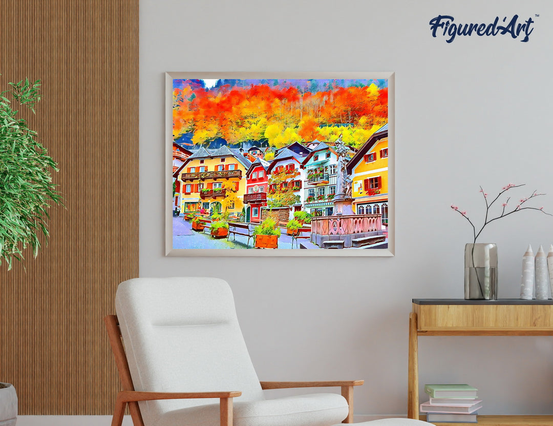 Diamond Painting 40x50 auf Keilrahmen gespannt Figured’Art Buntes schweizer Dorf - Kidis Art