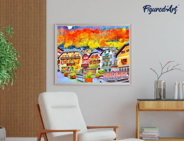 Diamond Painting 40x50 auf Keilrahmen gespannt Figured’Art Buntes schweizer Dorf - Kidis Art