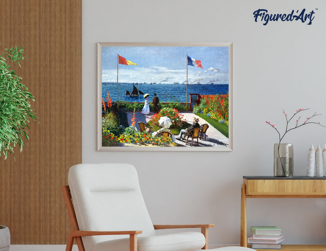 Diamond Painting 40x50 gerollte Leinwand Figured’Art Die Terrasse am Sainte Adresse – Monet - Kidis Art