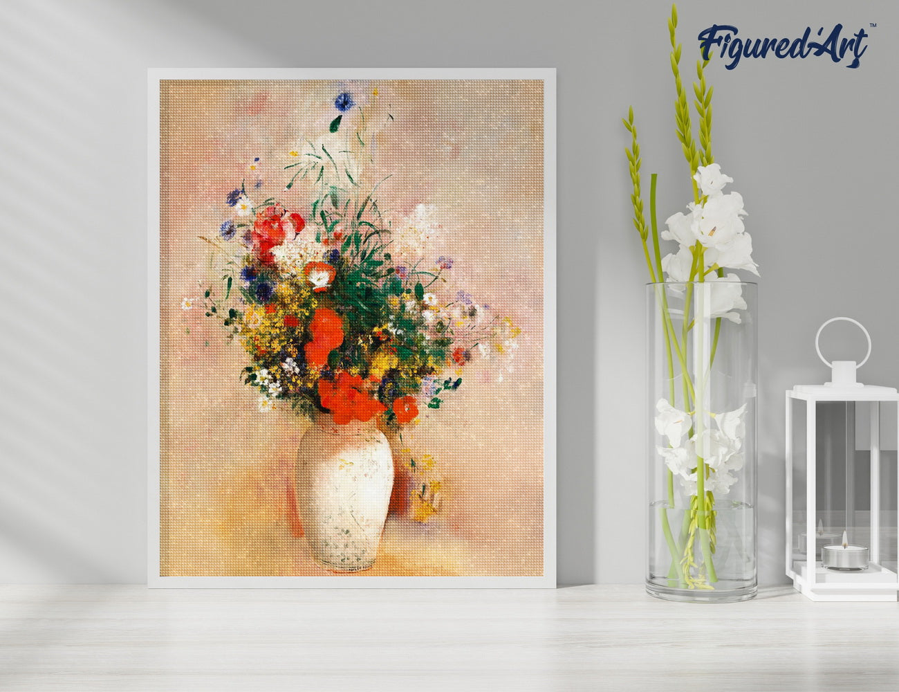 Diamond Painting 40x50 auf Keilrahmen gespannt Figured’Art Vase mit Blumen – Odilon Redon – 40 x 50 cm auf Keilrahmen gespannt - Kidis Art