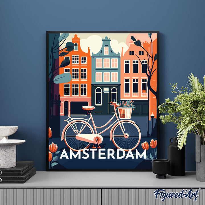 Diamond Painting 40x50 auf Keilrahmen gespannt Figured’Art Poster Amsterdam - Kidis Art