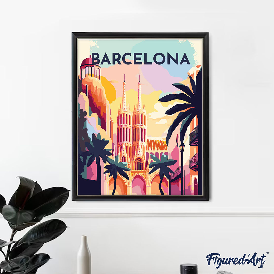 Diamond Painting 40x50 auf Keilrahmen gespannt Figured’Art Poster Barcelona - Kidis Art