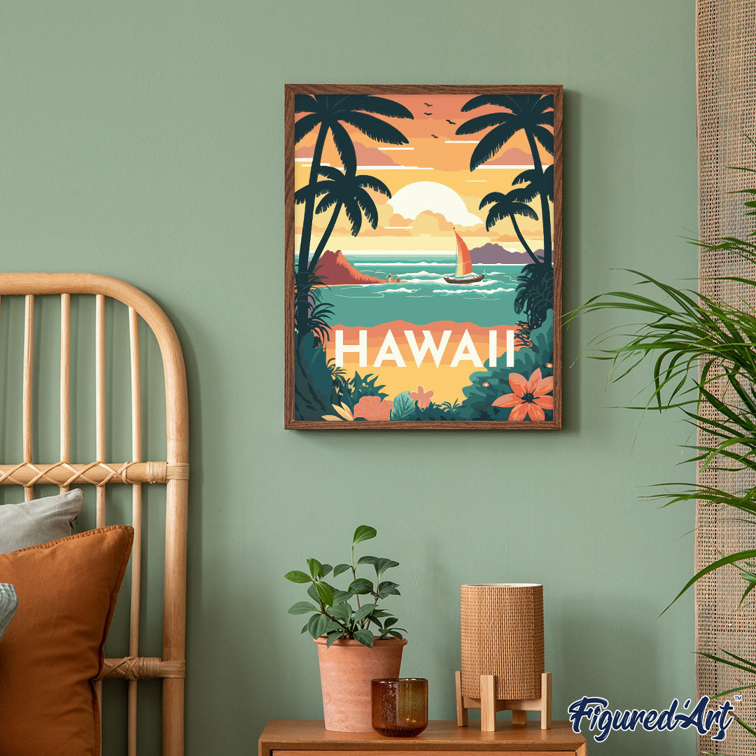 Diamond Painting 40x50 auf Keilrahmen gespannt Figured’Art Poster Hawaii - Kidis Art