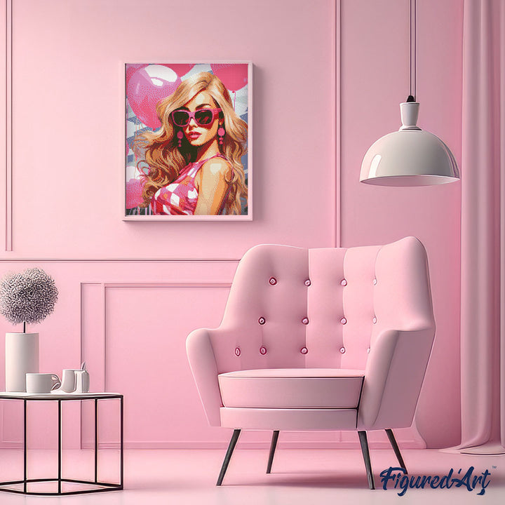 Diamond Painting 40x50 gerollte Leinwand Figured’Art Rosa Ballons und die Diva - Kidis Art