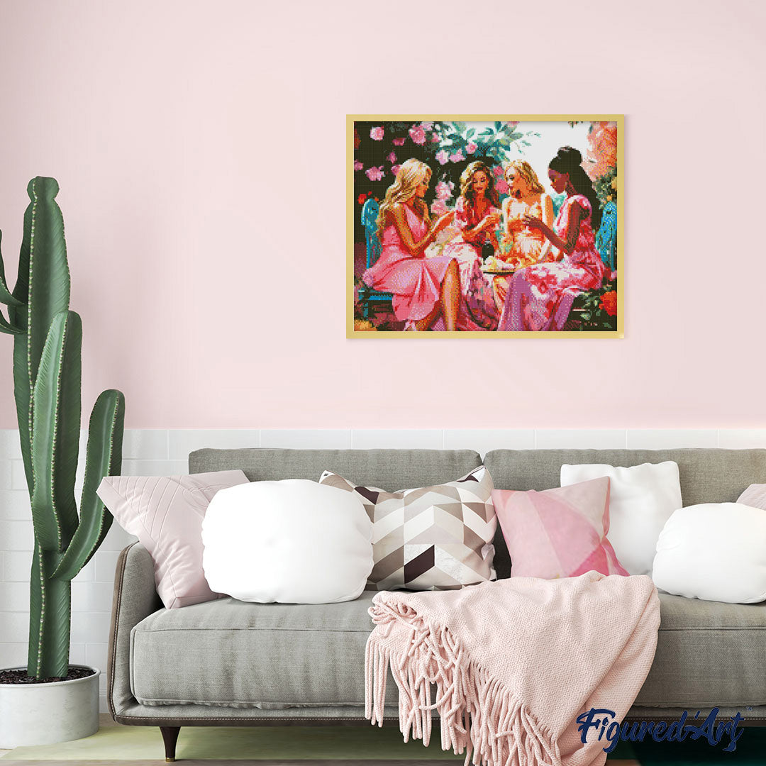 Diamond Painting 40x50 auf Keilrahmen gespannt Figured’Art Toast der Divas im Garten – 40 x 50 cm auf Keilrahmen gespannt - Kidis Art