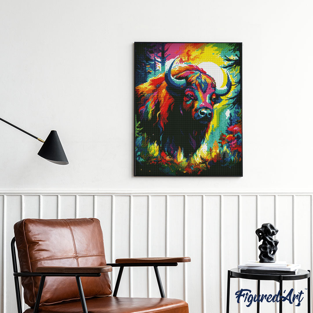 Diamond Painting 40x50 gerollte Leinwand Figured’Art Bison Farbenfroh Abstrakt - Kidis Art