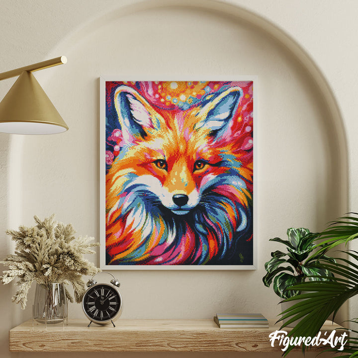 Diamond Painting 40x50 auf Keilrahmen gespannt Figured’Art Fuchs Farbenfroh Abstrakt - Kidis Art