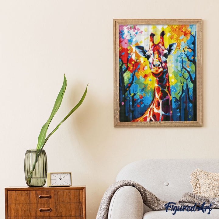 Diamond Painting 40x50 auf Keilrahmen gespannt Figured’Art Giraffe Farbenfroh Abstrakt - Kidis Art