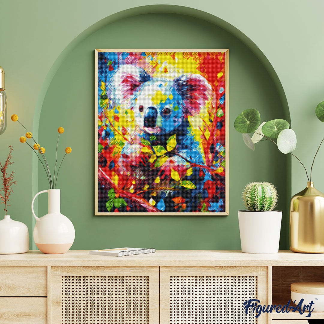 Diamond Painting 40x50 gerollte Leinwand Figured’Art Koala Farbenfroh Abstrakt - Kidis Art