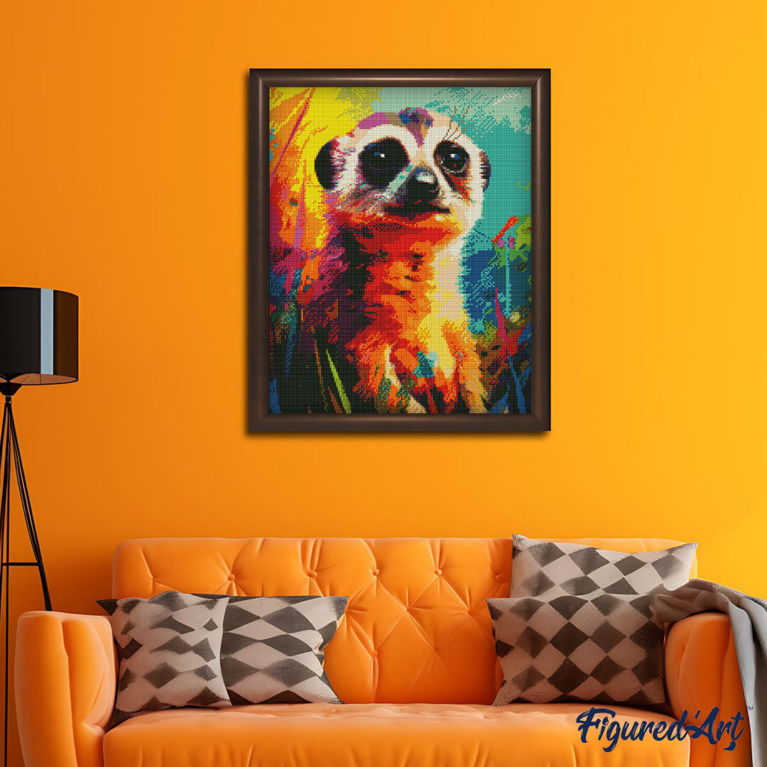 Diamond Painting 40x50 auf Keilrahmen gespannt Figured’Art Erdmännchen Farbenfroh Abstrakt - Kidis Art