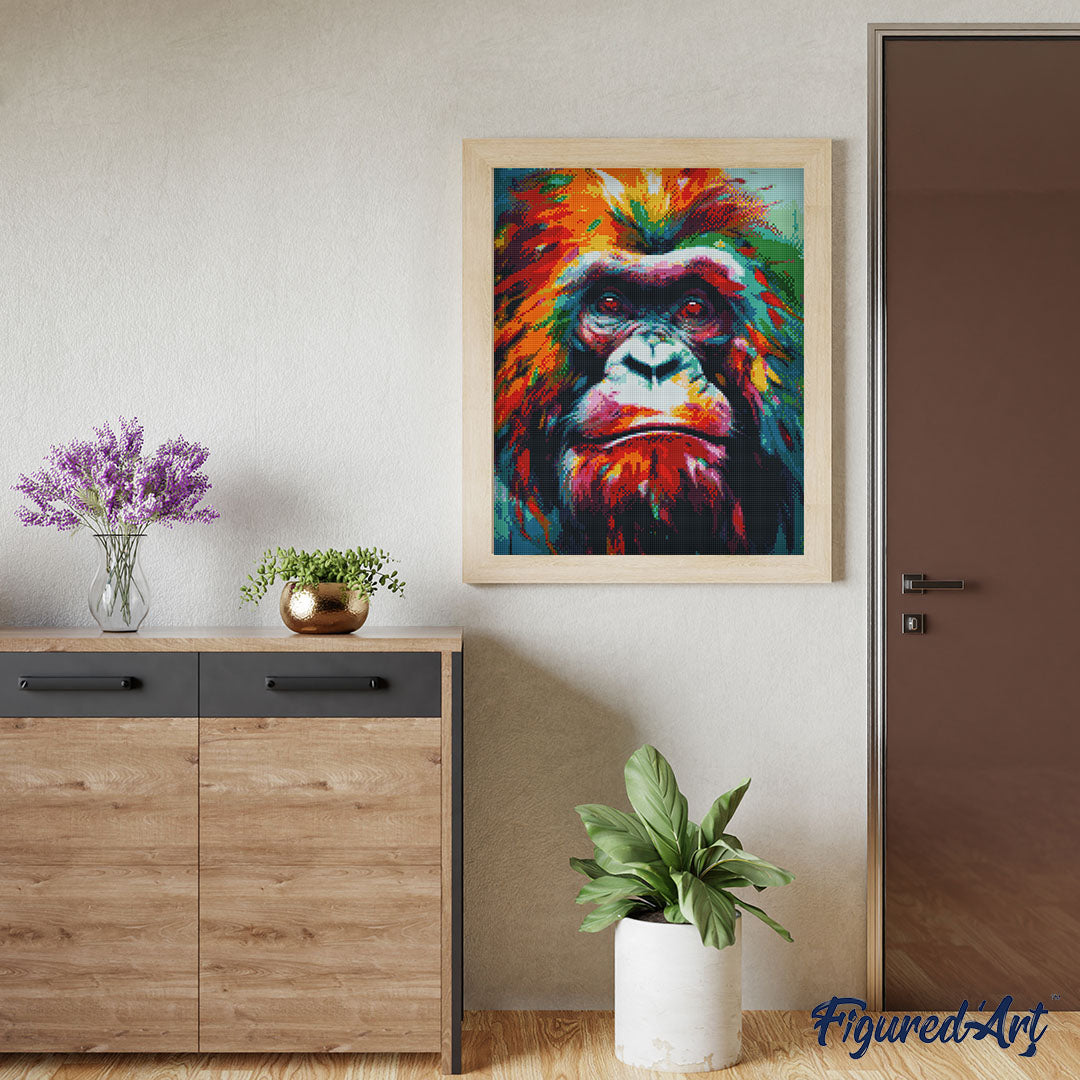 Diamond Painting 40x50 auf Keilrahmen gespannt Figured’Art Orang–Utan Farbenfroh Abstrakt - Kidis Art
