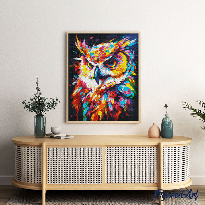 Diamond Painting 40x50 gerollte Leinwand Figured’Art Eule Farbenfroh Abstrakt - Kidis Art
