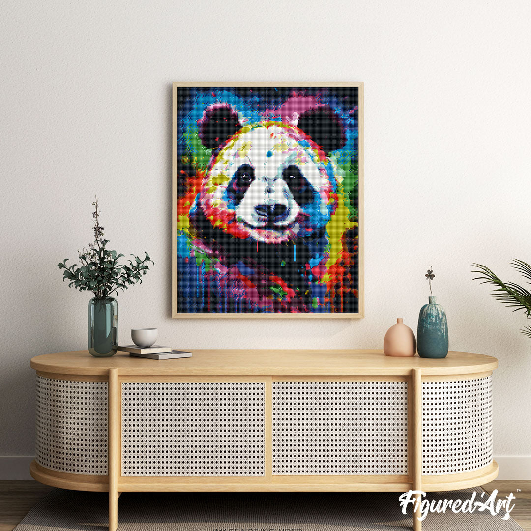 Diamond Painting 40x50 auf Keilrahmen gespannt Figured’Art Panda Farbenfroh Abstrakt - Kidis Art