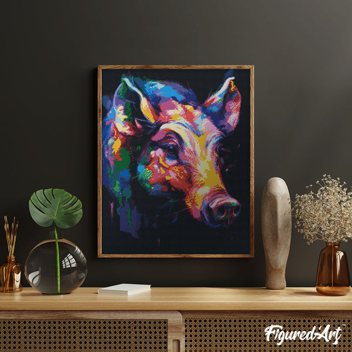 Diamond Painting 40x50 gerollte Leinwand Figured’Art Wildschwein Farbenfroh Abstrakt - Kidis Art