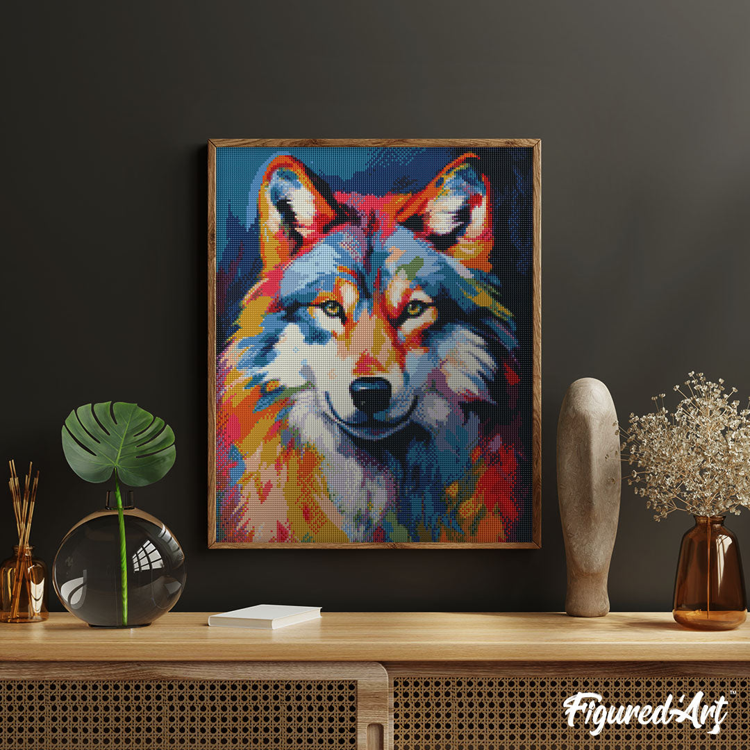 Diamond Painting 40x50 gerollte Leinwand Figured’Art Wolf Farbenfroh Abstrakt - Kidis Art