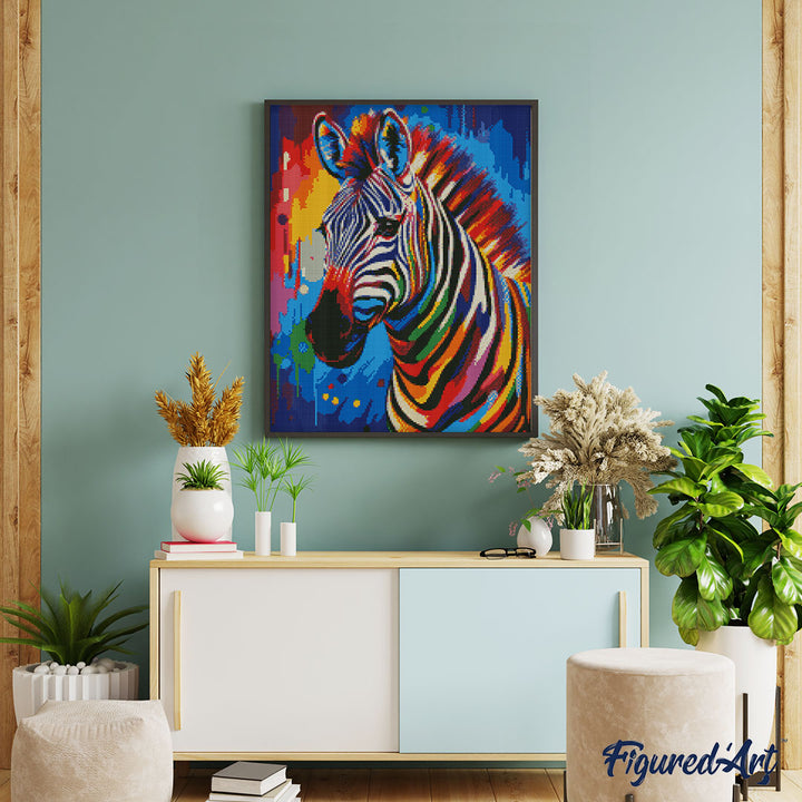 Diamond Painting 40x50 gerollte Leinwand Figured’Art Zebra Farbenfroh Abstrakt - Kidis Art