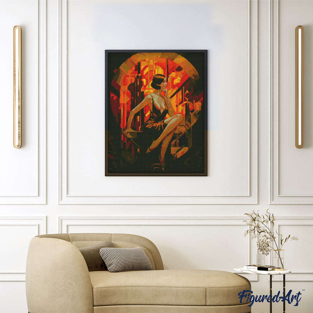 Diamond Painting 40x50 auf Keilrahmen gespannt Figured’Art Sitzende Frau im Art-Déco-Stil, - Kidis Art