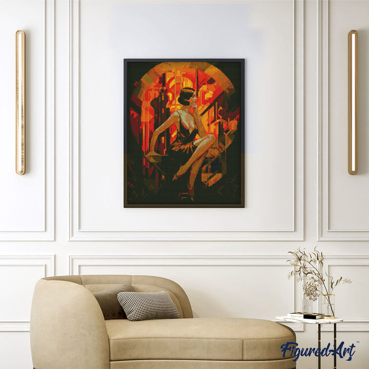 Diamond Painting 40x50 auf Keilrahmen gespannt Figured’Art Sitzende Frau im Art-Déco-Stil, - Kidis Art