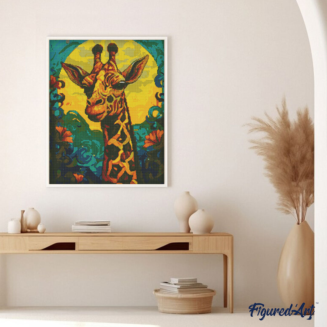 Diamond Painting 40x50 auf Keilrahmen gespannt Figured’Art Giraffe Art Déco - Kidis Art