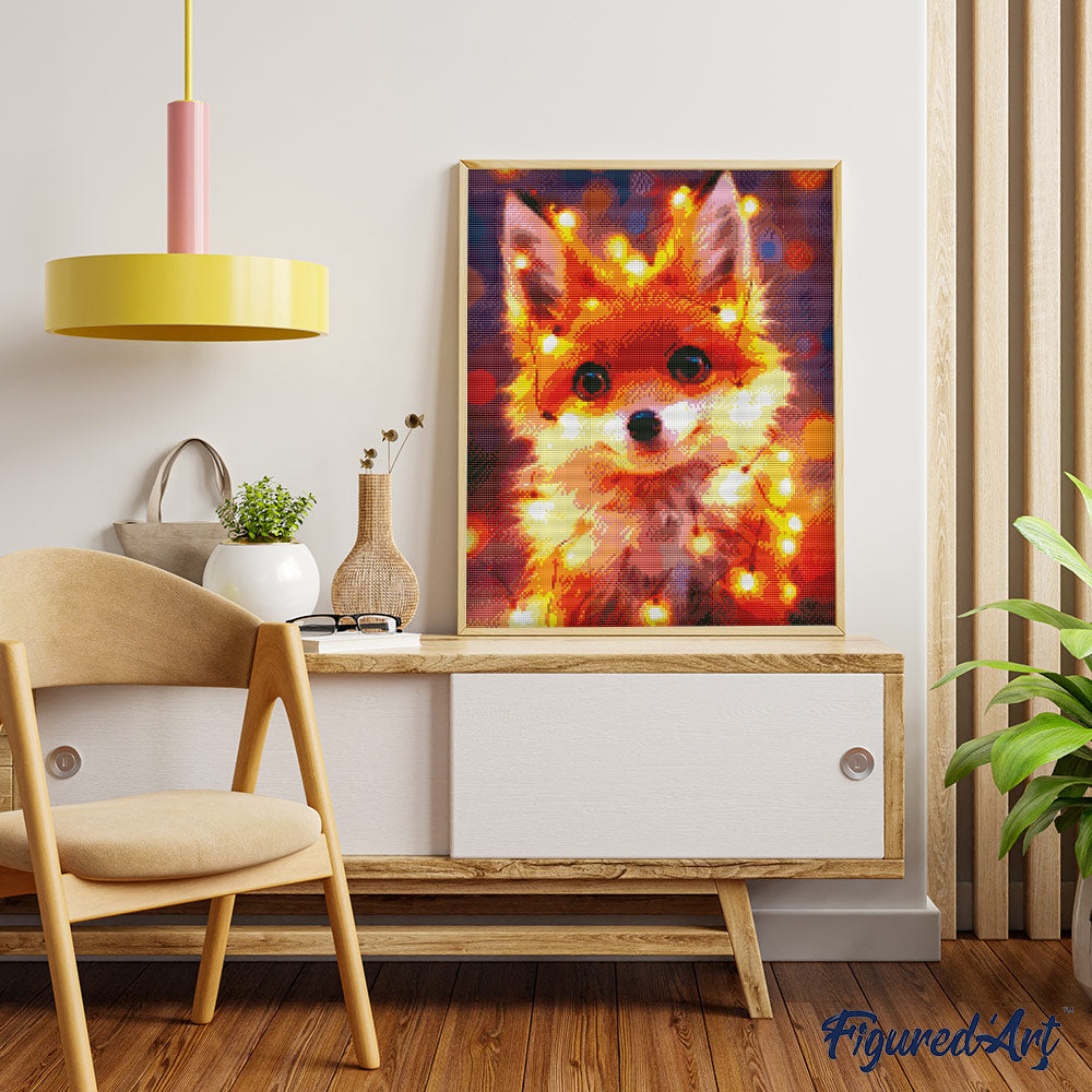Diamond Painting 40x50 gerollte Leinwand Figured’Art Kleiner Fuchs mit Glühbirnen - Kidis Art